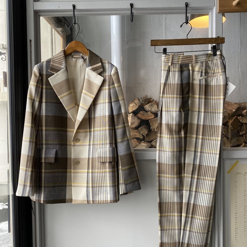 AURALEE HARD TWIST ORGANIC WOOL MESH CHECK JA