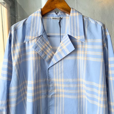 AURALEE　WASHED FINX TYPEWRITER CHECK P/O SHIRT