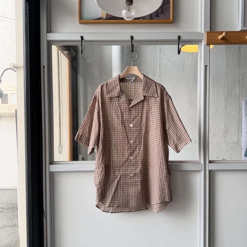 AURALEE AIRY LIGHT COTTON CHECK HALF SLEEVED SH