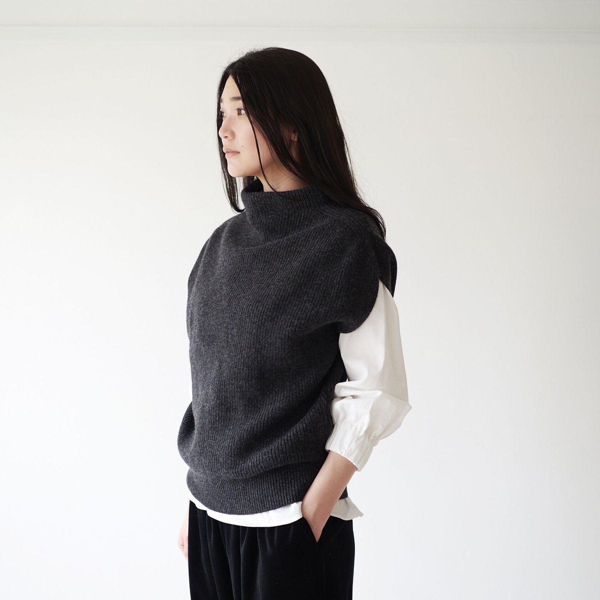 fruits of life ウールカシミヤ リブニットベスト