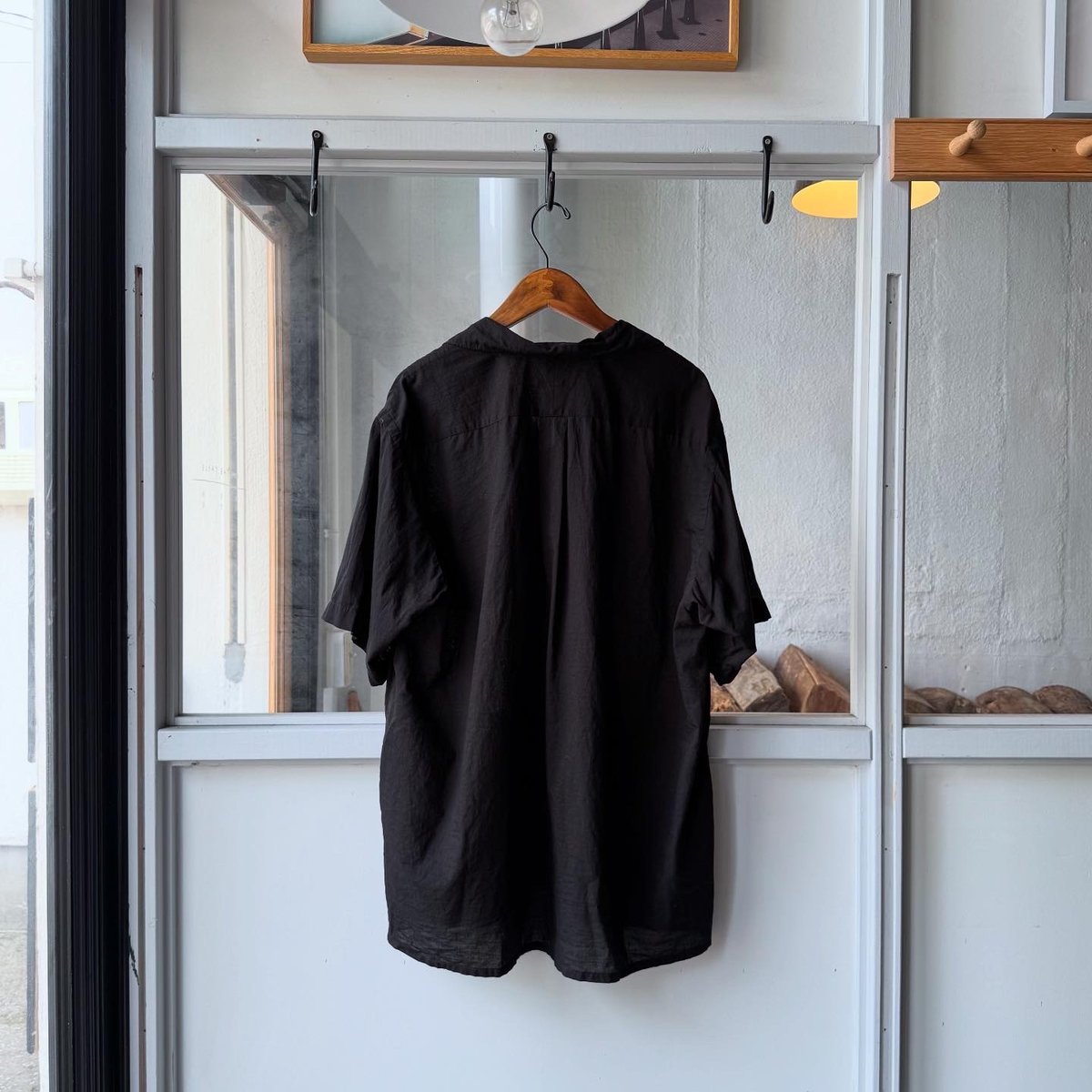 COMOLI KADHIコットン半袖オープンカラーシャツ COMOLI KHADIコットン半袖 オープンカラーシャツ BLACK