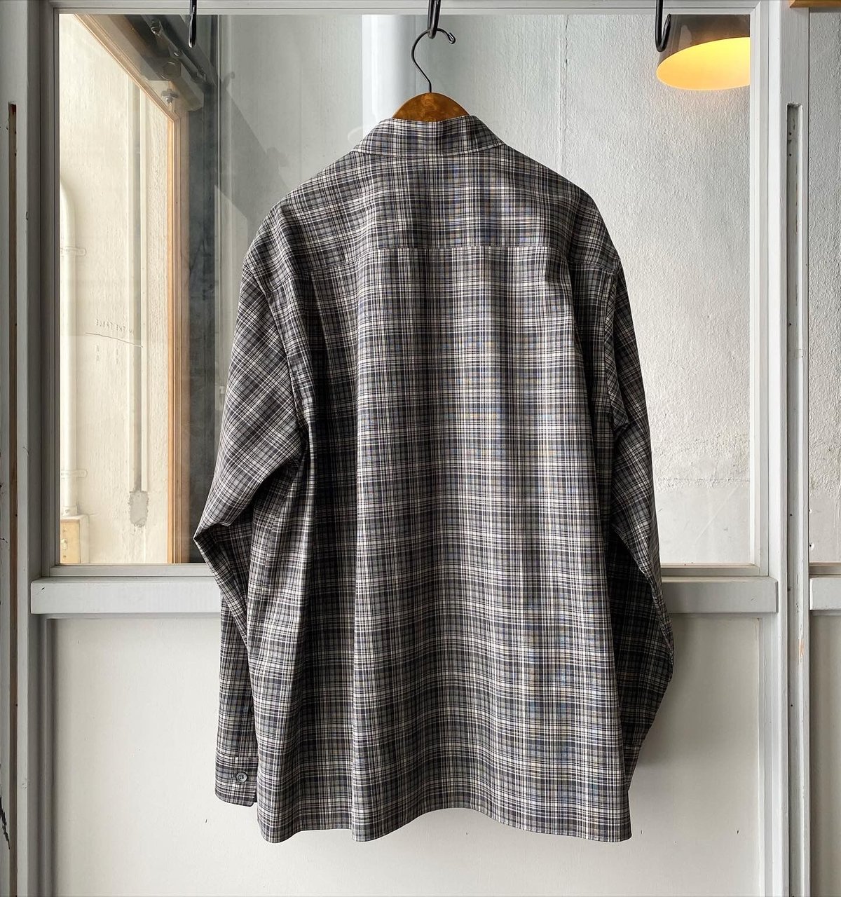 AURALEE WASHABLE SUPER LIGHT WOOL CHECK SHIRT