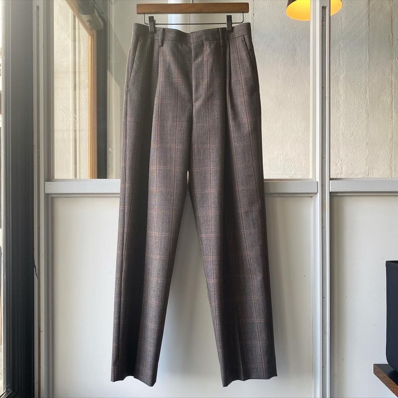 AURALEE BLUEFACED WOOL CHECK WIDE SLACKS A2...