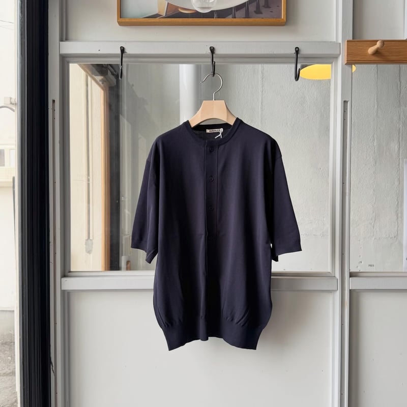 AURALEE GIZA HIGH GAUGE KNIT HALF SLEEVED CARDI