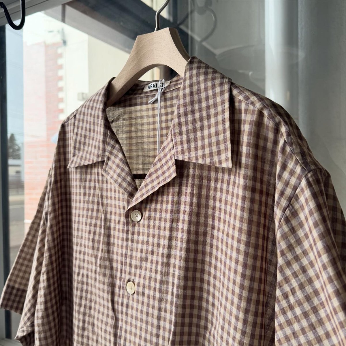 AURALEE AIRY LIGHT COTTON CHECK HALF SLEEVED SH