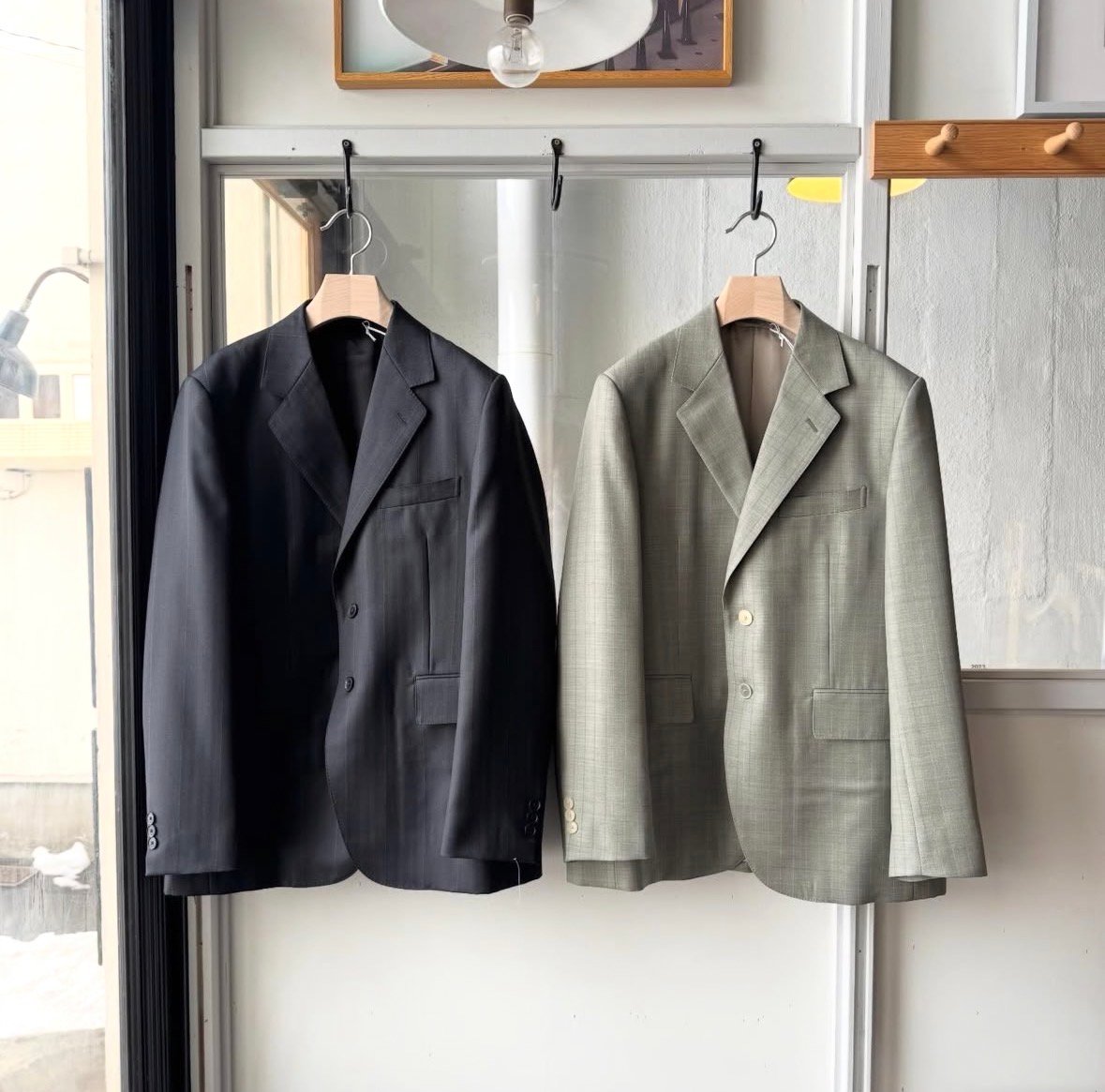 AURALEE BLUEFACED WOOLジャケット Bluefaced Wool Check Double-Breasted Jacket - Brown Check