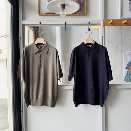 未使用級♡オーラリー GIZA HIGH GAUGE RIB KNIT POLO AURALEE】 GIZA HIGH GAUGE RIB KNIT POLO / HARD TWIST WOOL DOBBY