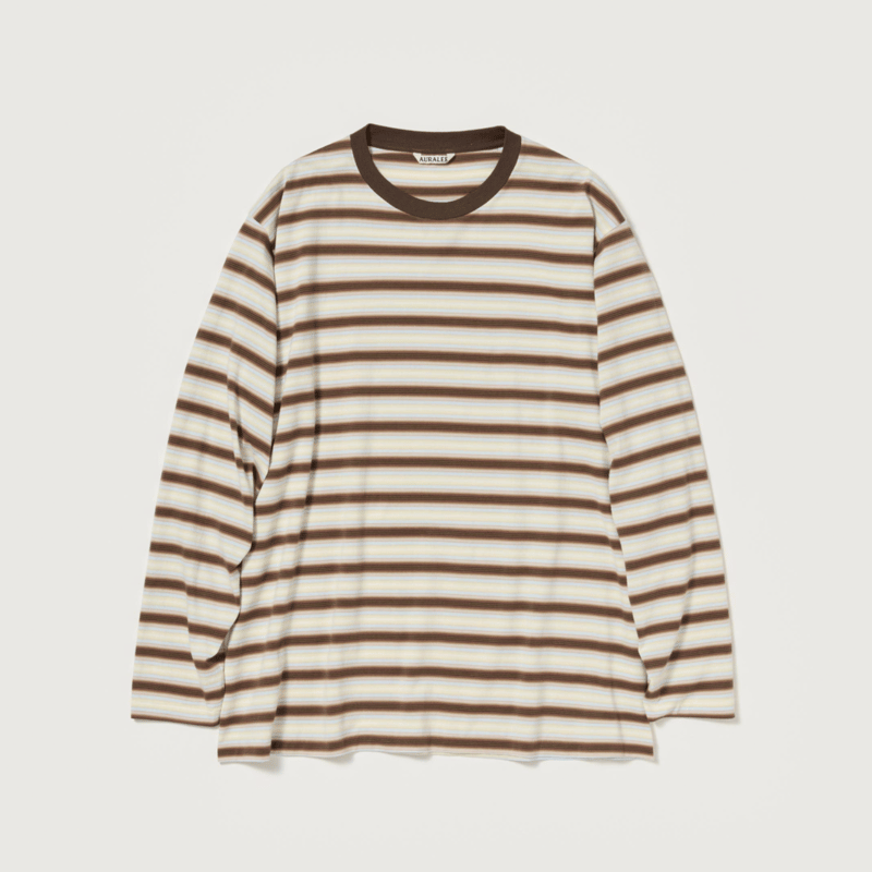 AURALEE GRADIENT STRIPE JERSEY L/S TEE | Less
