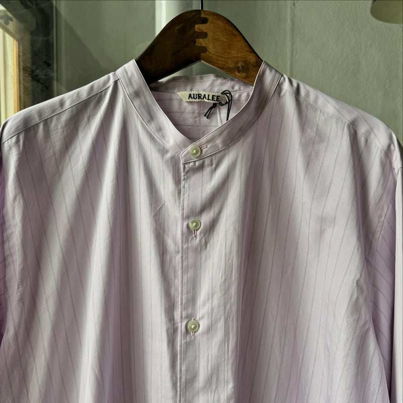 AURALEE SUVIN HIGH COUNT CLOTH STRIPE STAND COL AURALEE SUVIN HIGH COUNT CLOTH STRIPE STAND COL