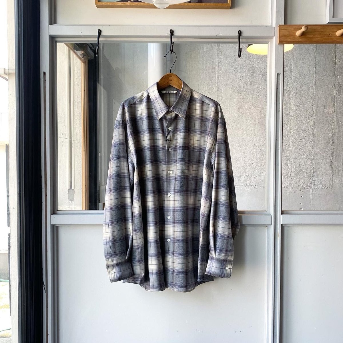 AURALEE SUPER LIGHT WOOL CHECK SHIRTS | Less 