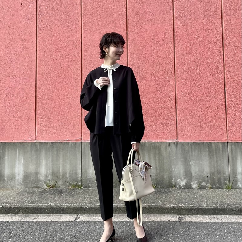 アシメタック比翼ブラウスジャケットセットアップ BLACK | cachette