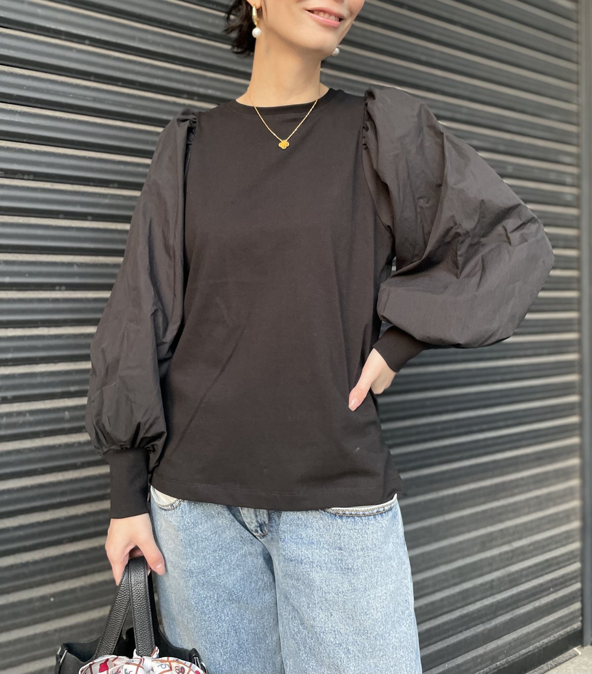 カットソー×ボリューム袖TOPS black | cachette