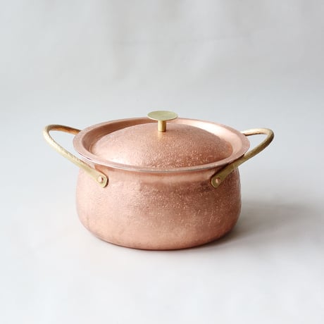 鎚目模様の純銅鍛金　両手鍋18cm