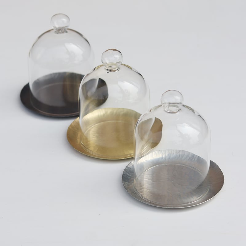 真鍮トレーとガラスドームS1 ［ プレーン／鎚目模様 ］ | WATO