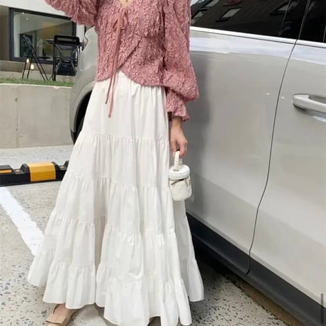 【予約】solid ruffled hem skirt