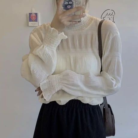 【予約】ruched sleeve sheer turtleneck