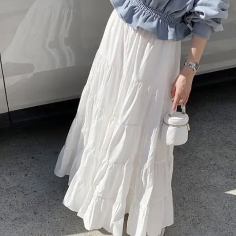 【予約】solid ruffled hem skirt