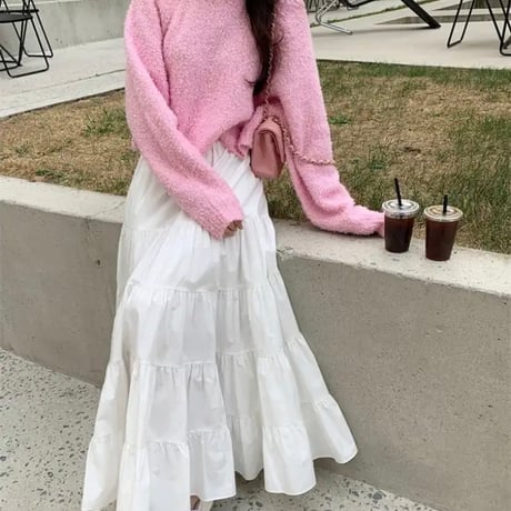 【予約】solid ruffled hem skirt