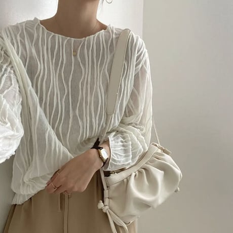 【予約】twisted striped sheer blouse