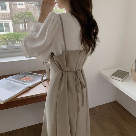 【予約】back ribbon flare cami  onepiece