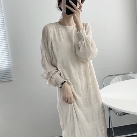 【予約】gathered chiffon long dress