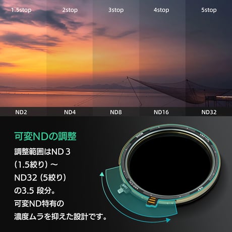 H&Y HD Nova-Series Variable ND3-32 + CPL｜可変ND＋CPLフィルター （ねじ込み式装着・先端部のみマグネット式）