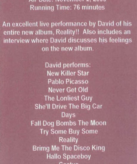 DAVID BOWIE MUSIC CHOICE NOVEMBER 2.2003 DVD