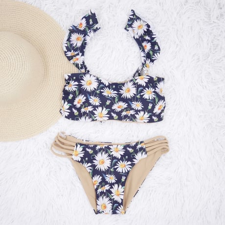 Jointed frill reversible bandeau bikini Cosmos gold