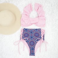 V-line frill high waist reversible bikini Pink mandala #L007