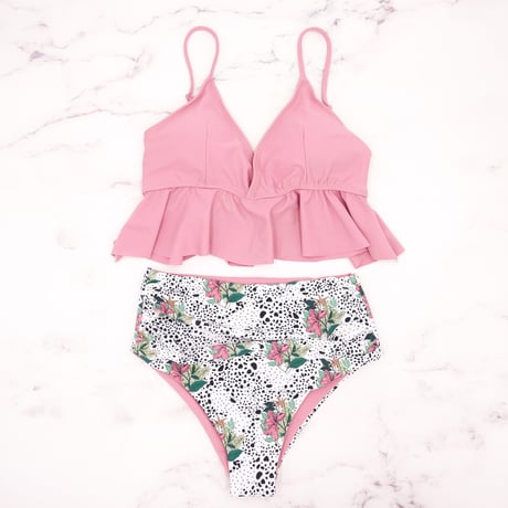 即納【Sun’sLife special collection 】Under frill high waist bikini Dot dalmatian Macaron pink