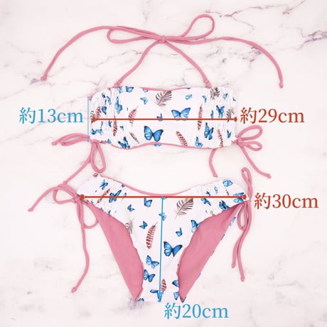 【Sun’sLife Ｏriginal 】Shirring cut brazilian bandeau bikini Dot dalmatian Macaron pink #L027