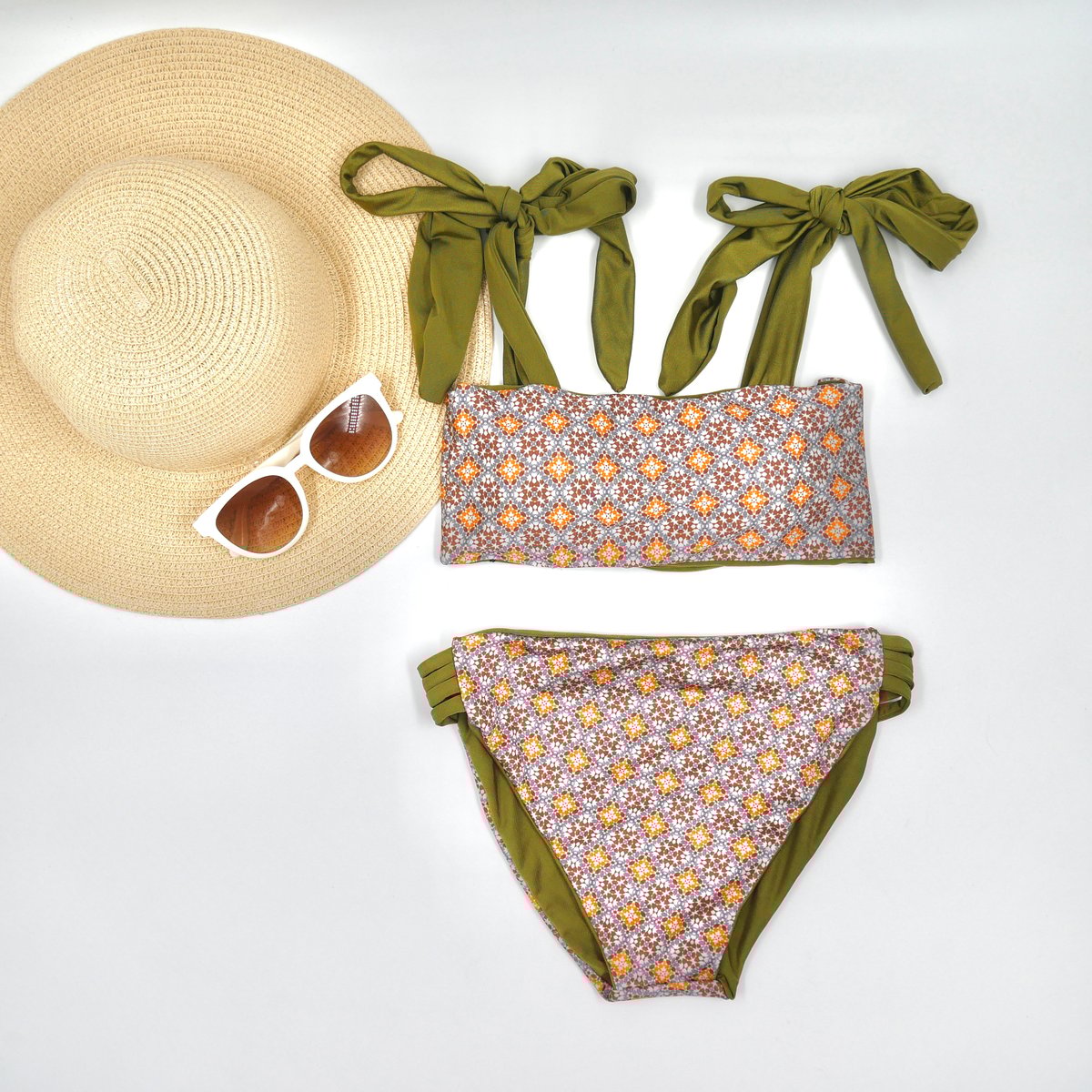 即納 DAMASK×GREEN ［Ribboned bandeau］ #F058 | Sun'