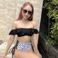 即納 V-line frill high waist reversible bikini Dalmatian #L006