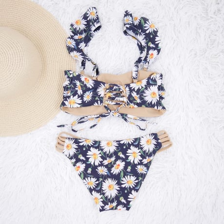 Jointed frill reversible bandeau bikini Cosmos gold