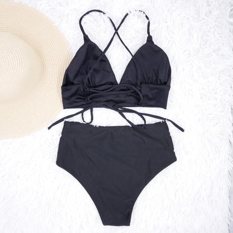 A-string high waist solid bikini Platinum black #L025