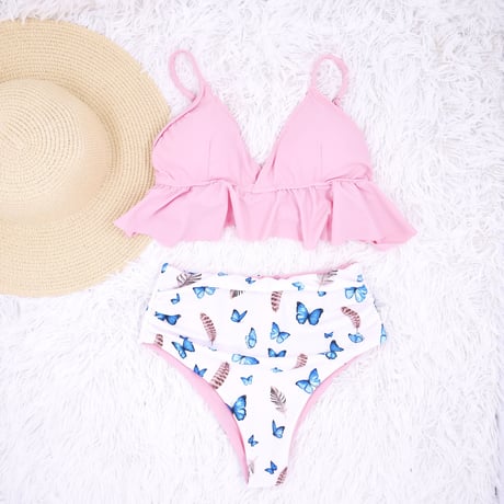 即納【Sun’sLife special collection 】Under frill high waist bikini Butterfly fazer Shell pink