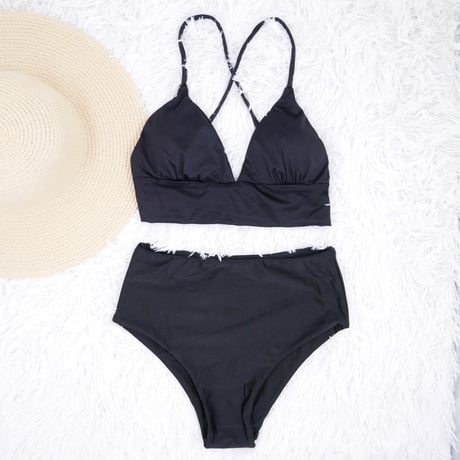 A-string high waist solid bikini Platinum black #L025