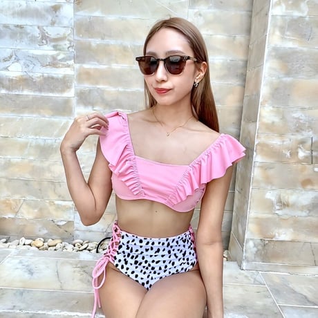 V-line frill high waist reversible bikini Pink mandala #L007