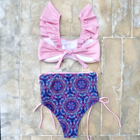 V-line frill high waist reversible bikini Pink mandala #L007