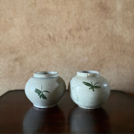 韓国の古い花壺 花蟹模様 茶蟹