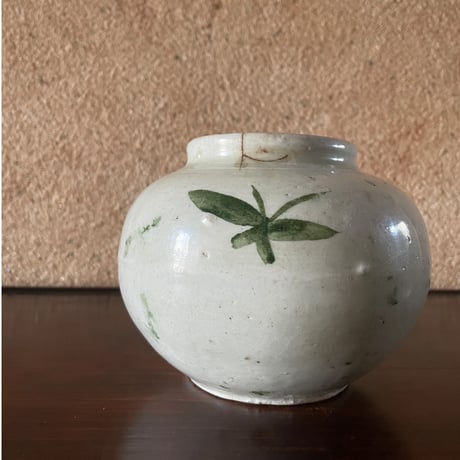 韓国の古い花壺 花蟹模様 茶蟹