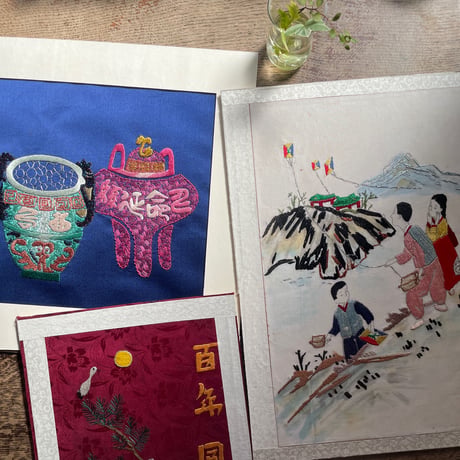 韓国の刺繍民画/香炉/ヴィンテージ