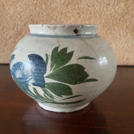 韓国の古い花壺 花蟹模様 青蟹