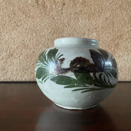韓国の古い花壺 花蟹模様 茶蟹