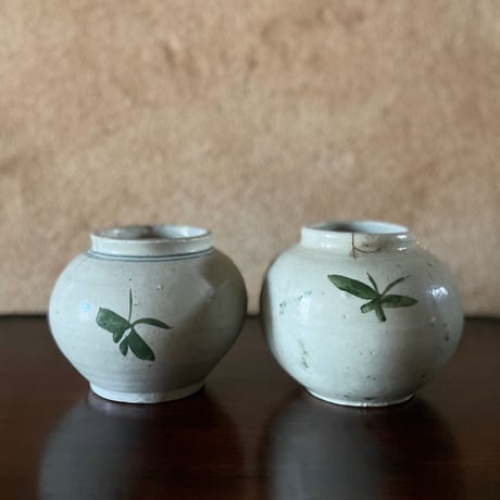韓国の古い花壺 花蟹模様 青蟹