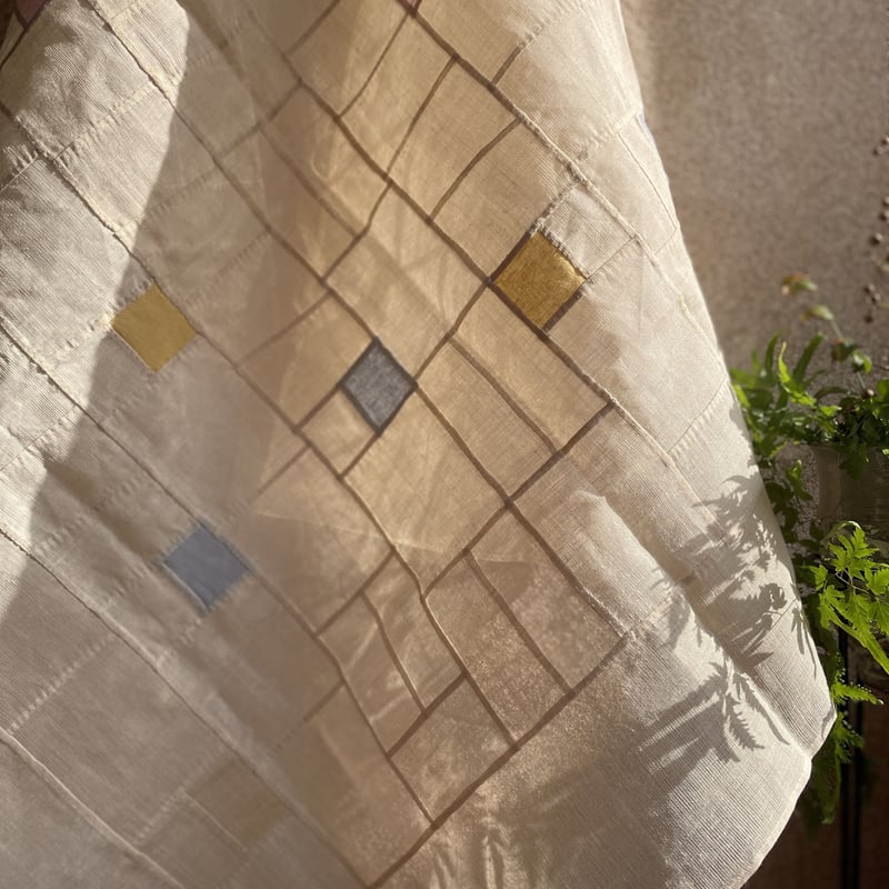 韓国 ポジャギ 手縫い 長方形 棒通しあり 80×120cm モシ 麻 長方形