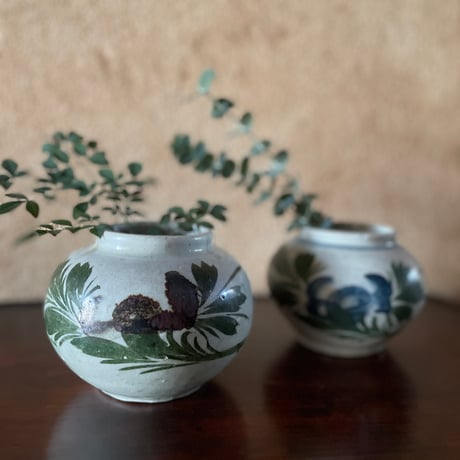 韓国の古い花壺 花蟹模様 茶蟹