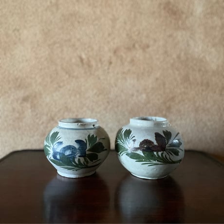 韓国の古い花壺 花蟹模様 茶蟹
