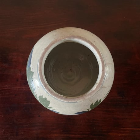 韓国の古い花壺 花蟹模様 青蟹