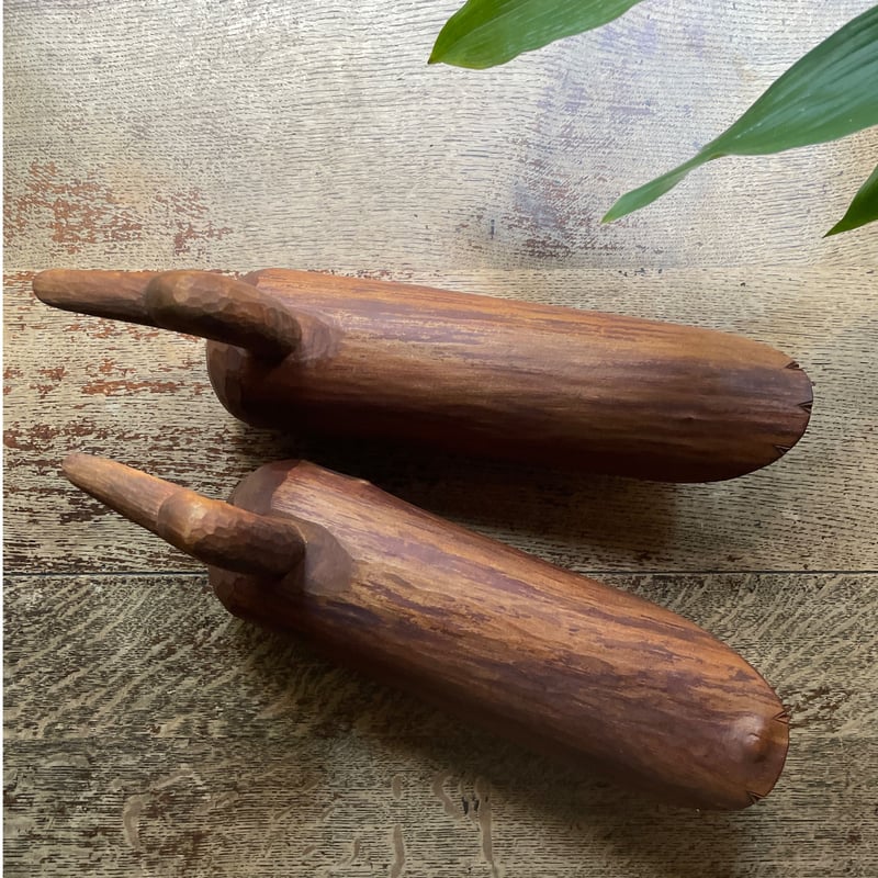 韓国の木彫りの鳥ペア/ナチュラル/大/ヴィンテージ | hapun